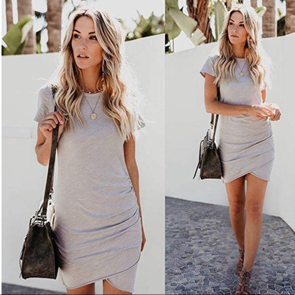 Light Grey Short Sleeve Irregular Hem Dress